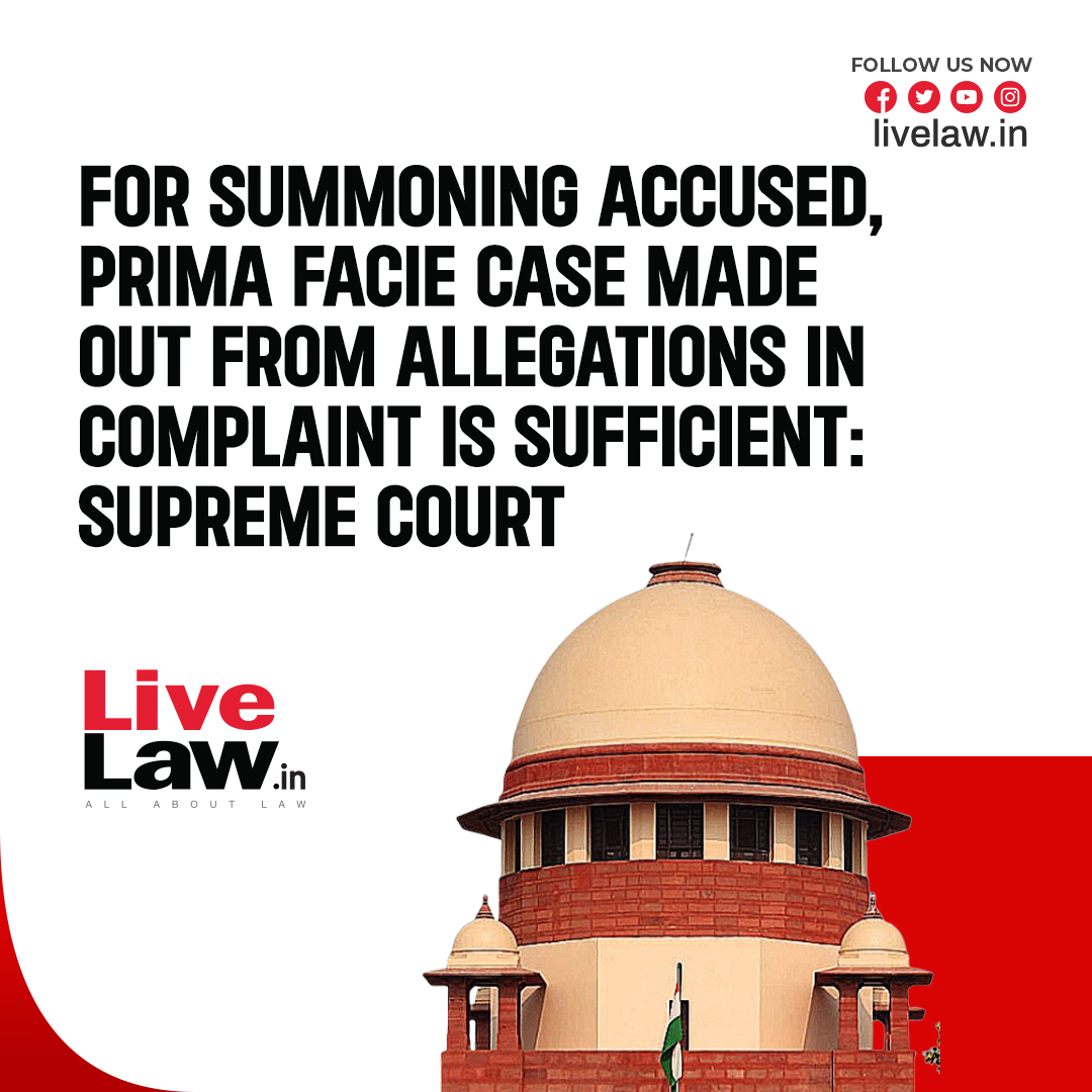 For summoning of an accused, prima facie case made out on the basis of allegations in the complaint and the pre-summoning evidence led by the complainant is sufficient, the Supreme Court held.
Read more: t.ly/N9PAi
#SupremeCourt