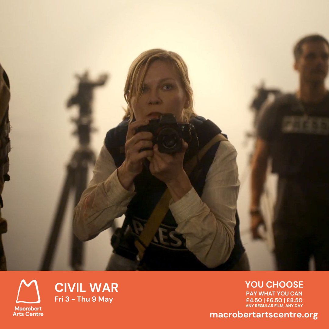 ⭐⭐⭐⭐ – The Guardian 📅 Fri 3 – Thu 9 May 🔗 bit.ly/4ddpkMT A journey across a dystopian future America, following a team of military-embedded journalists as they race against time to reach DC before rebel factions descend upon the White House.