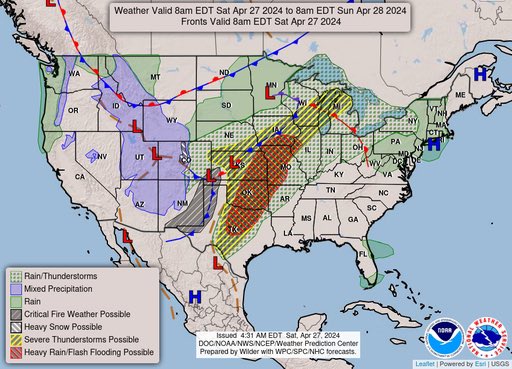 Mostly cloudy for the DMV today (4/27) with cool highs around 60 degrees and also a chance of a few PM showers as a warm front lifts northward. Then it turns very warm with upper 70’s-mid 80’s Sunday followed by temps nearing 90 degrees in spots Monday-Tuesday. @eyeonannapolis