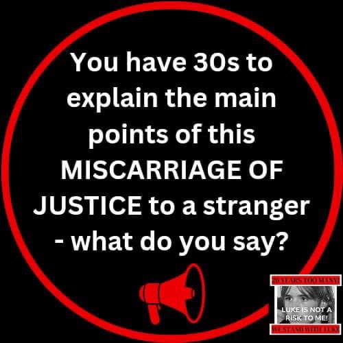 You have 30s to explain this miscarriage of justice of #LukeMitchell to a stranger. 
What are the main points you'd discuss?

If you thought they could help in some way, what would you ask?

#miscarriageofjustice 
#Lukeisinnocent 
#RELEASETHESAMPLES
#keeptalkingtilLukesWalking