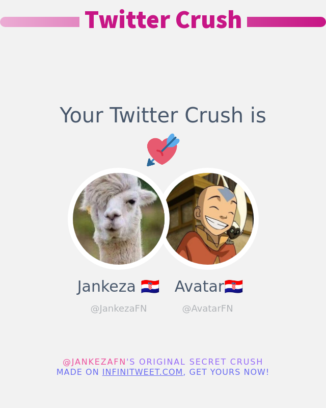 My Twitter Crush is: <a href="/AvatarFN/">Avatar🇭🇷</a>

➡️ infinitytweet.me/secret-crush
