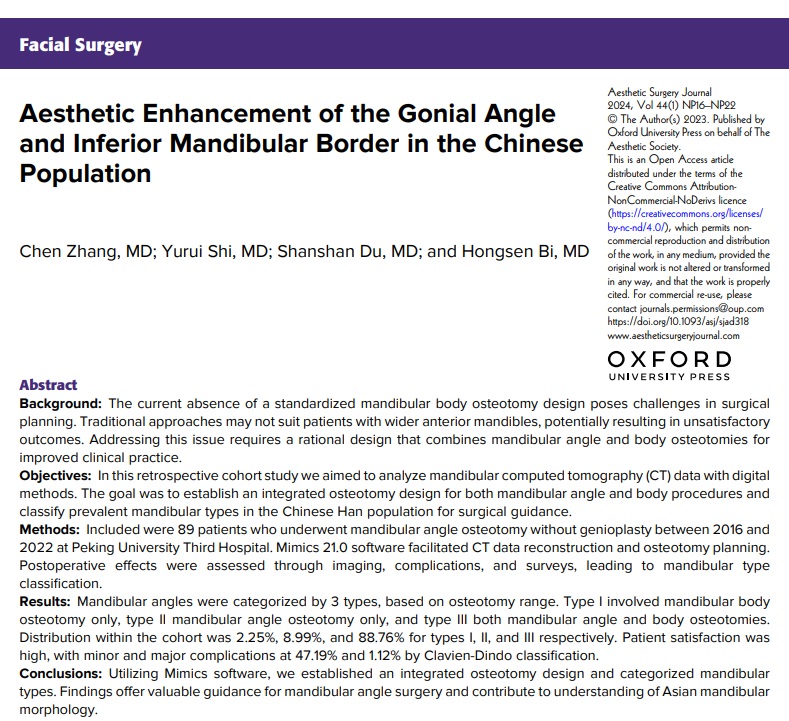'Aesthetic Enhancement of the Gonial Angle and Inferior Mandibular Border in the Chinese Population' 🔗Read the paper: doi.org/10.1093/asj/sj… @drkenkel @alalymd @phaedracress @danielbutzmd @NugentNora @DrMoAlghoul @gemmasharp11 @LaceyPflibsenMD @DrMoSLS
