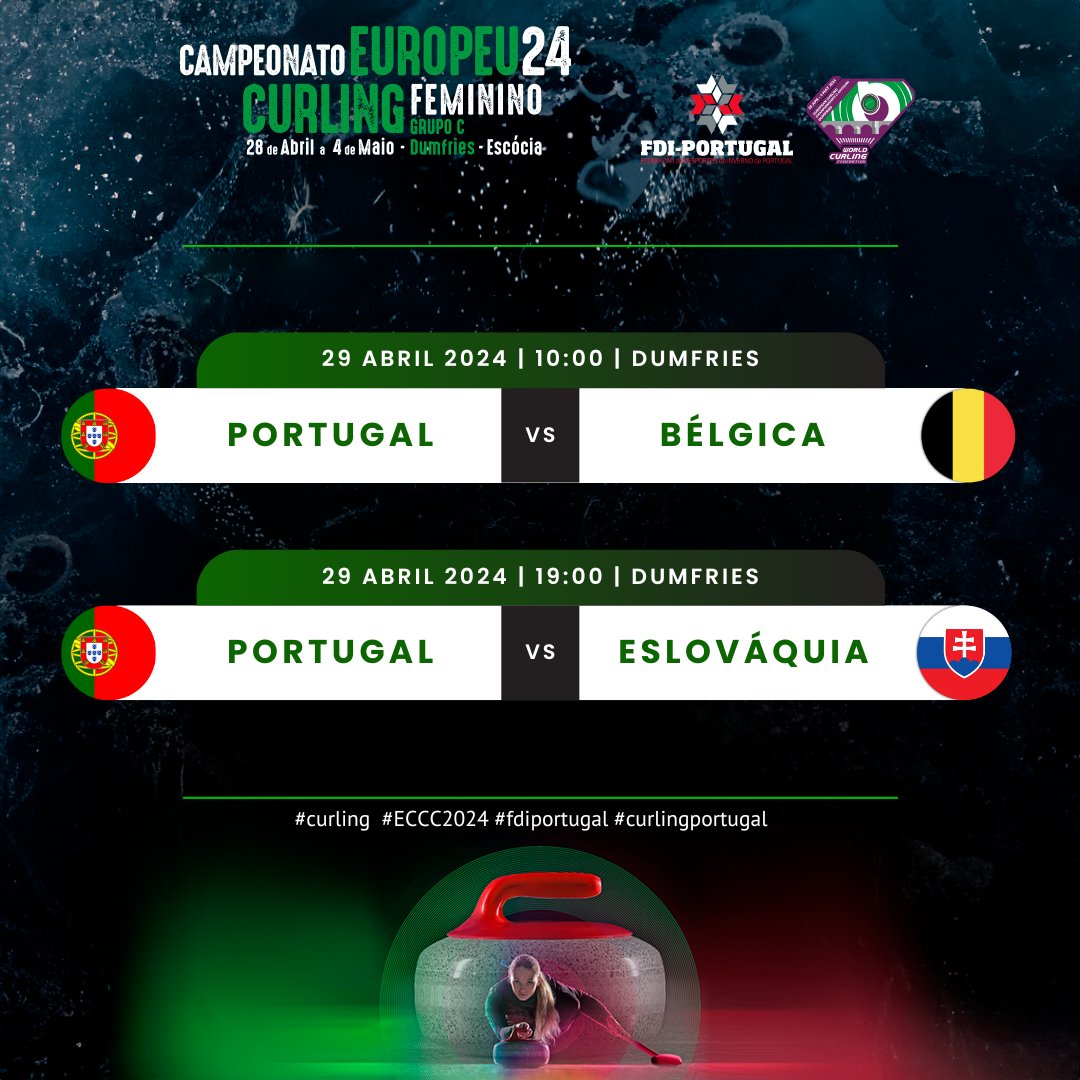 Dupla jornada para as 'PortuGals' 🦸‍♀️🧹🥌🇵🇹 no #ECCC2024

Bélgica 🇧🇪 às 10:00 e Eslováquia 🇸🇰 às 19:00.

📺 Encontros comentados em 🇵🇹 no @CurlStadEurope

#fdiportugal #curling #curlingportugal #PortuGals