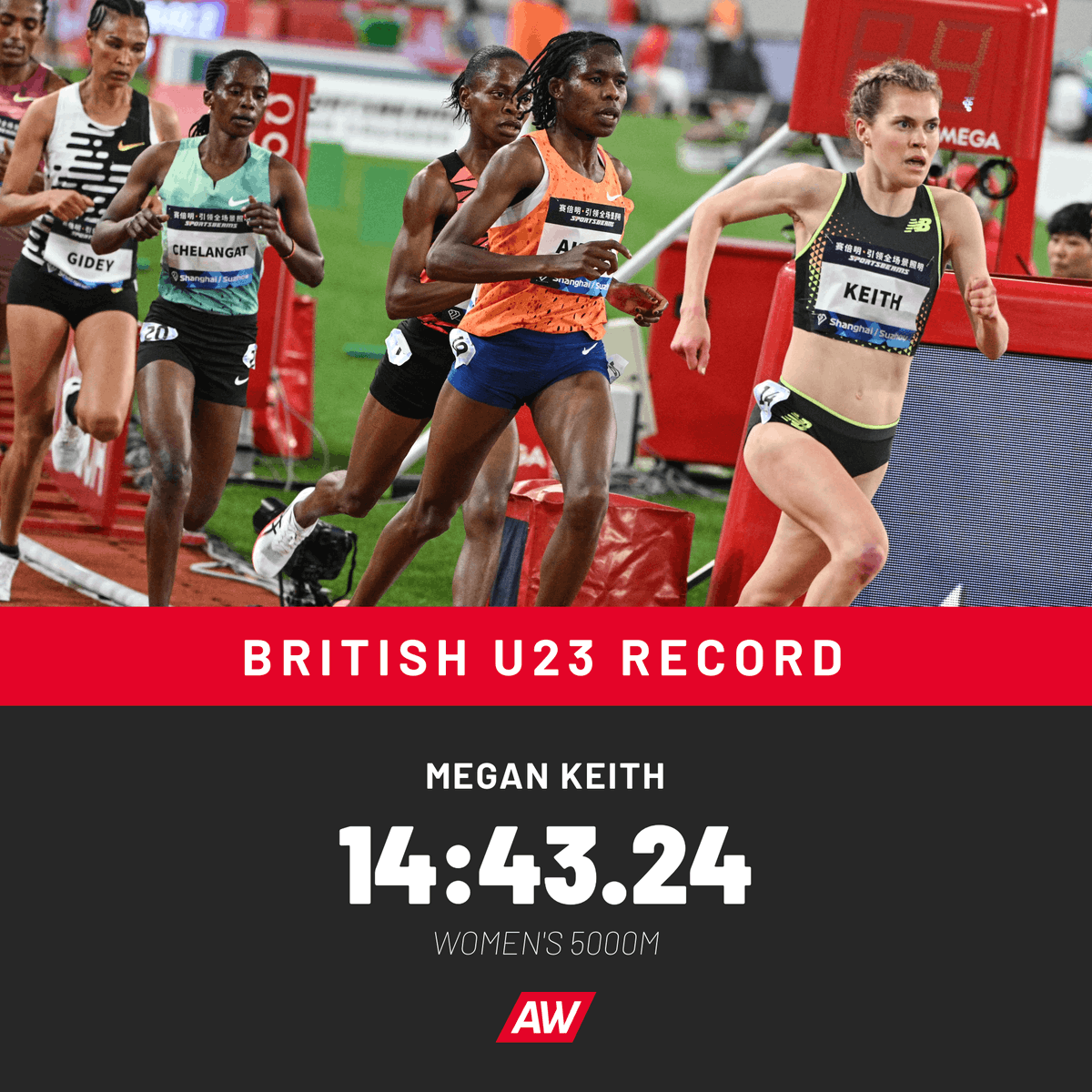 14:43.24 ‼️ An amazing run from Megan Keith at the Shanghai/Suzhou Diamond League as she runs 14:43.24 🔥 It's a British U23 record + Olympic qualifier and puts Keith fifth on the UK all-time list 💥 Only @EilishMccolgan, @paulajradcliffe, @LauraWeightman and @jopavey have