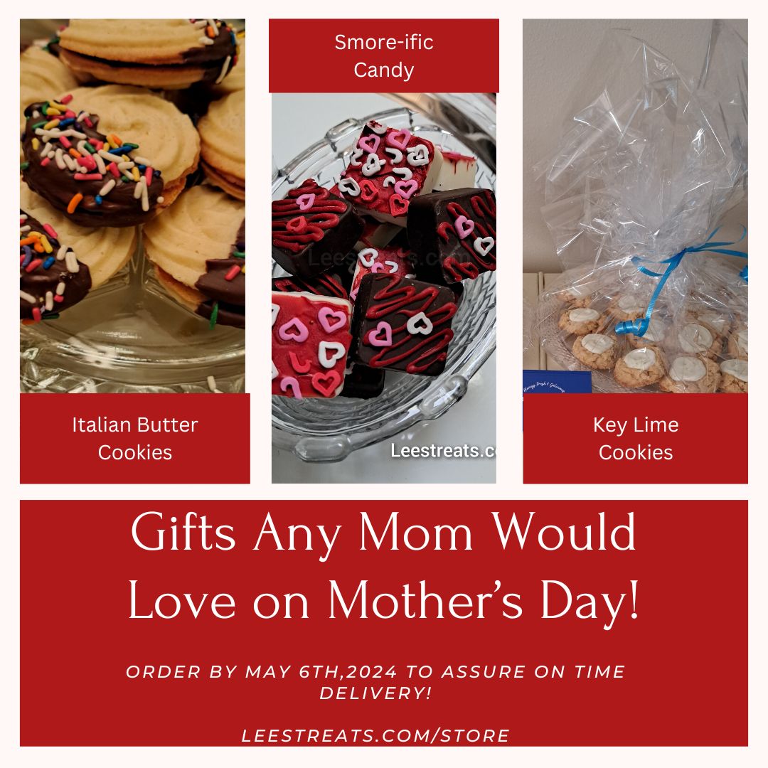 Treat Mom to the perfect gift this Mother's Day! Show her how much you care with our wonderful selection of cookies and gifts.  Leestreats.com/store #BestMomGifts #mothersday #mothersdaygiftideas  #MothersDayJoy #Bakedfreshdaily #Orderonline #onlineordering #straighttoyourdoor