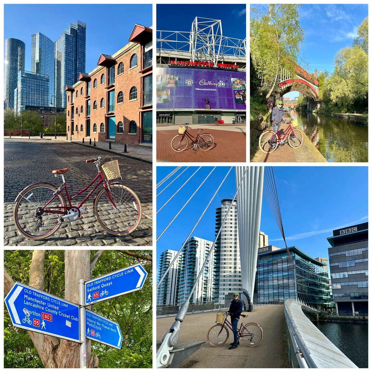 Canal, cobbles, Old Trafford and MediaCity - taking in the sights on today’s Manchester/Salford Quays ride  #Day27 #30DaysOfBiking 🚴‍♀️