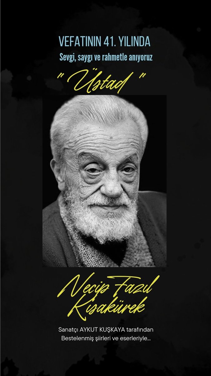 Üstad #NecipFazıl Kısakürek... 

Vefatının 41. yıldönümünde, 
Hayatı, şiirleri ve bestelenmiş eserleriyle
Sevgi, saygı ve rahmetle anıyoruz 💐🌹 

KALDIRIMLAR | Aykut Kuşkaya 
youtu.be/_W006Yi_Bvc