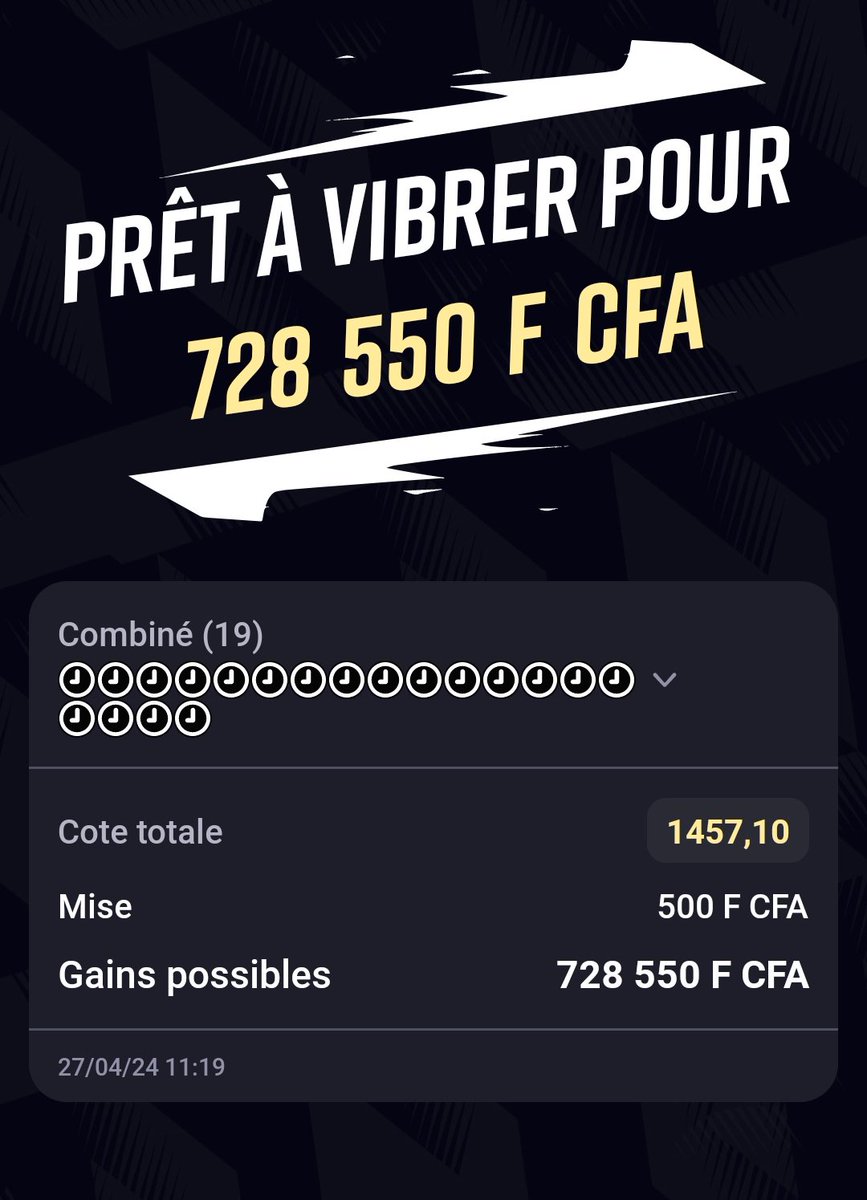 'Oui, Oui, Oui, + de 0,5, ...' : Copie mon pari!
betclic.ci/bet/bcae3hru
Ha on sait jamais inh 😂