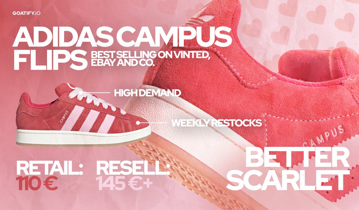 Thought the market was dead? Think again! Adidas Campus Better Scarlet Clear Pink: Buy: €110 💳 Sell: €145+ 💰 Opportunities like these weekly. Join Goatify: whop.com/goatify/