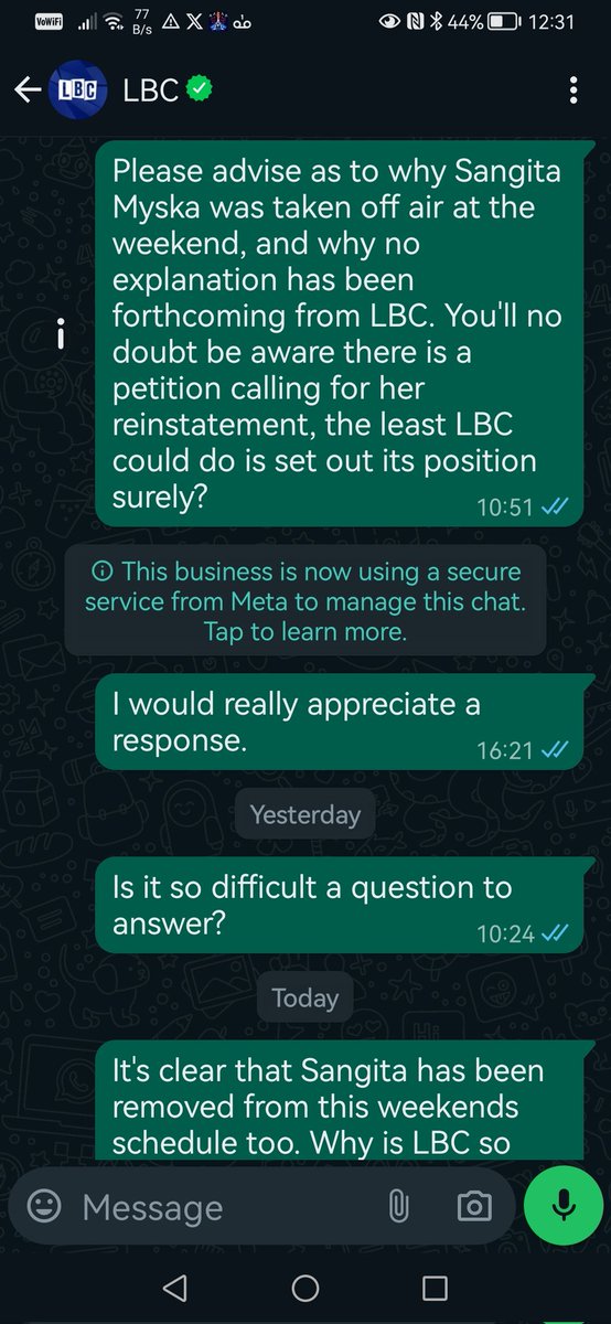 My WhatsApp messages to @lbc have been read but remain unanswered. Emails to @GlobalPlayer promise a reply in 14 days. Pathetic. #FriendsOfSangita