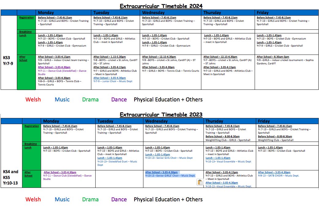 Gweithgareddau /Clybiau allgyrsiol wythnos yma - 29/4/24-3/5/24 Extracurricular clubs and activities - 29/4/24-3/5/24 @AddGorffYGBM @CerddyFro @YgbmDrama @DugCaeredinYGBM @ieithoeddyfro @CymraegYGBM @gwyddygbm @DawnsYGBM