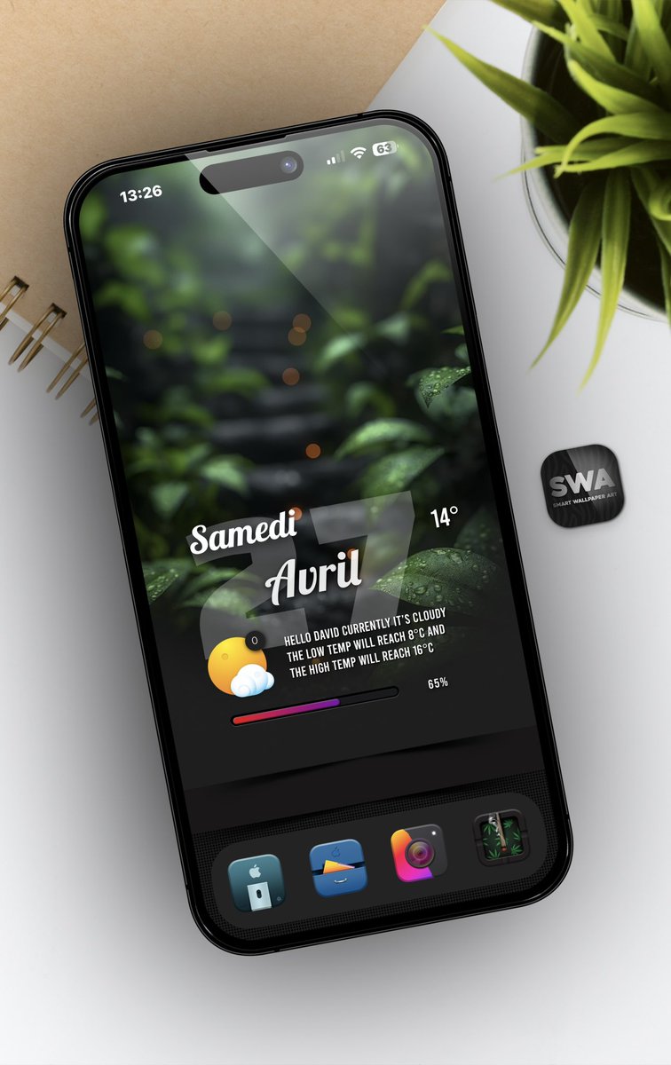 Sat afternoon ☕️❤️🌴🌴🌴 
. 
. 
☑️ SWAapp : apps.apple.com/fr/app/smart-w…
☑️ Telegram : t.me/swadt
☑️ Icons @Attairdu57slm 
.
.
#mockupM @SeanKly 
#iPhone15ProMax 
#nojailbreak 
#iOS1741
#Widgy