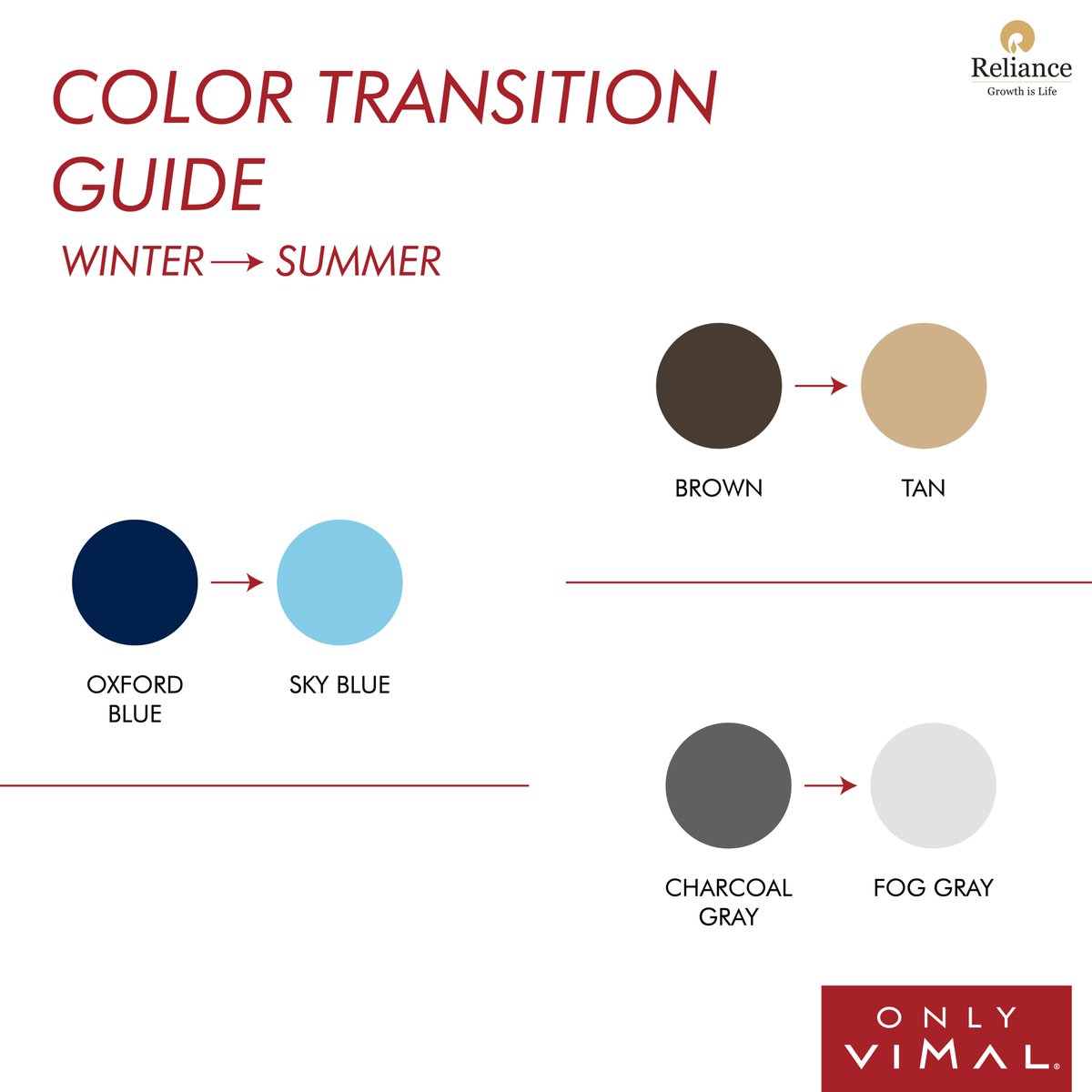 Let the colors of the seasons inspire you. #SeasonalPalette #OnlyVimal #Reliance #RelianceIndustries #RelianceTextiles