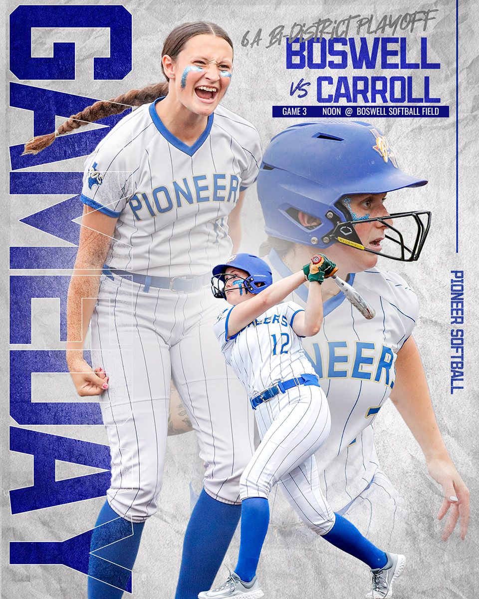 It's Bi-District Playoff Game Day #3!!! Our Lady Pioneers need your support today! #FinishStrong
Boswell vs Carroll
Saturday, Apr. 27 
Noon at <a href="/boswellhs/">Boswell High School</a>
Let's Go Bos!
Tickets: boswellathletics.com