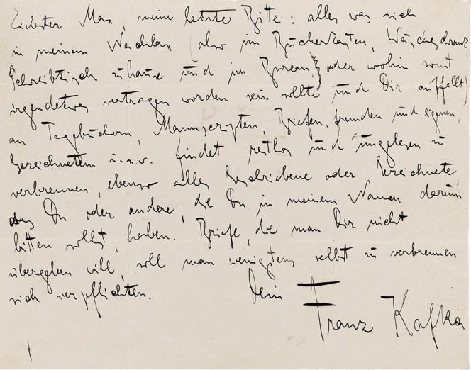 ¿Se imaginan si El proceso o el El castillo jamás se hubiesen publicado? Pues esto mismo pretendía su autor. Franz Kafka dejó por escrito su última voluntad respecto a su obra no publicada: 'Todo lo que dejo atrás..., en forma de cuadernos, manuscritos, cartas, borradores,…