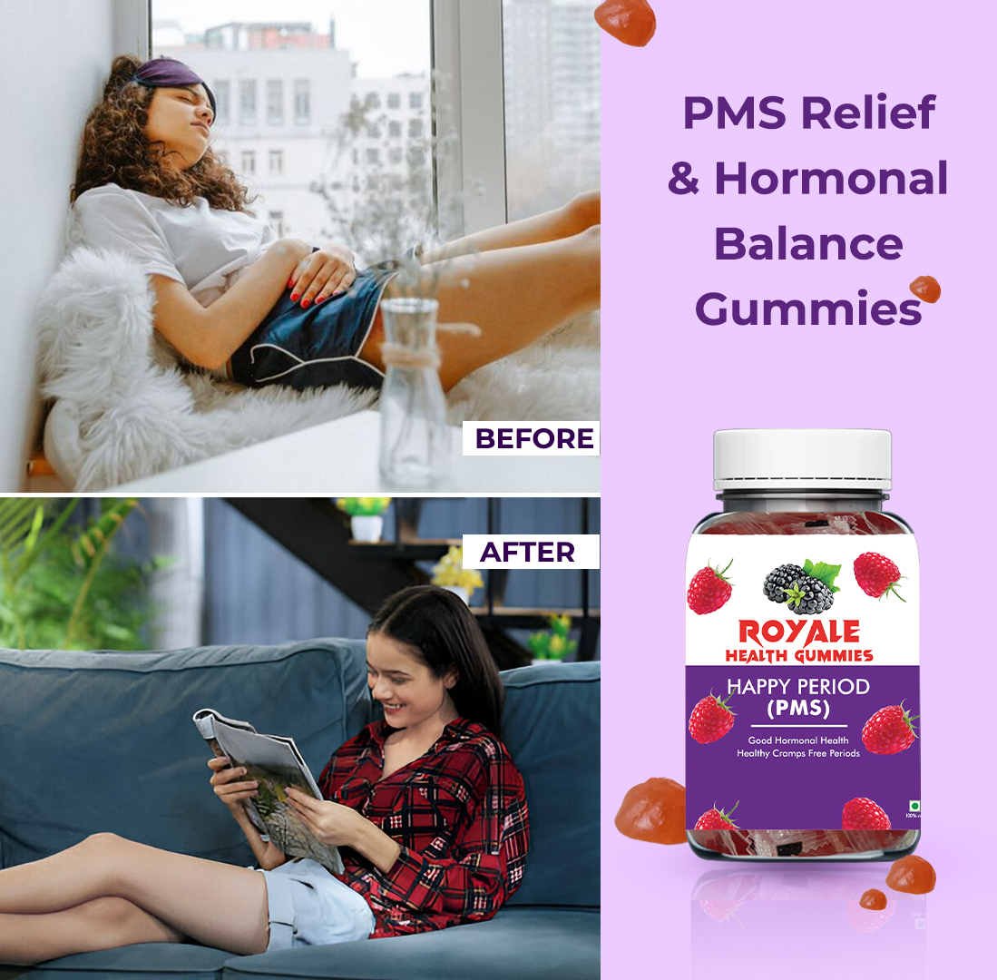 'Experience the power of natural relief with Royale Health PMS Gummies! Say goodbye to discomfort and hello to balance. 🌟
 #RoyaleHealth #PMSrelief #NaturalWellness'