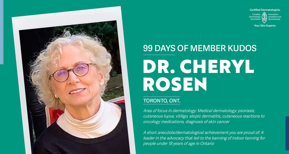 Canadian Dermatology (@cdndermatology) on Twitter photo We’ve had the pleasure of working with member #58 in our kudos series, <a href="/CherylFRosen/">Cheryl Rosen</a>, for many years and are extremely thankful for her amazing contributions, particularly in the area of sun protection and skin cancer! 1/4 We’ve had the pleasure of working with member #58 in our kudos series, <a href="/CherylFRosen/">Cheryl Rosen</a>, for many years and are extremely thankful for her amazing contributions, particularly in the area of sun protection and skin cancer! 1/4