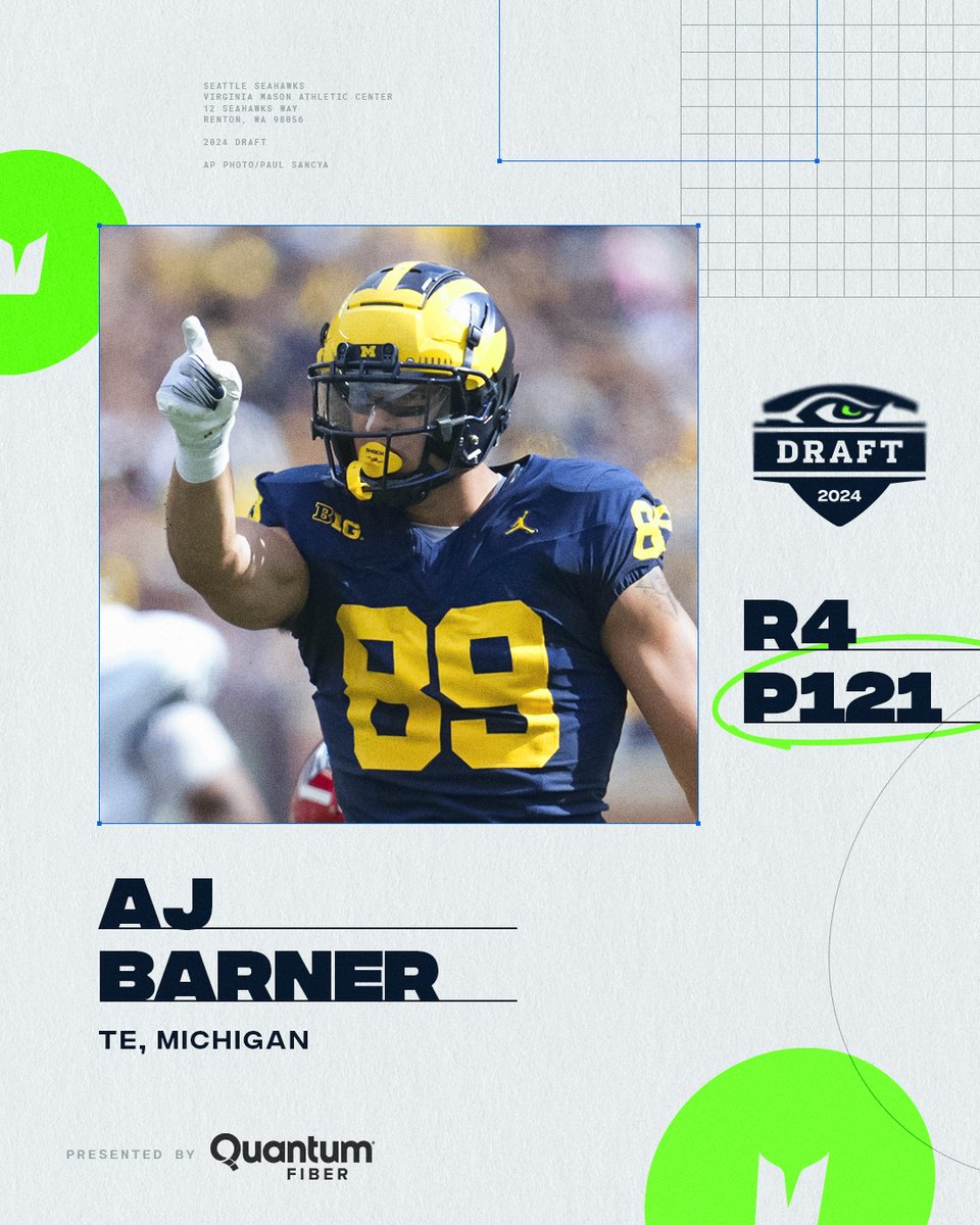 A different shade of blue. We've selected TE @_ajbarner_ from @UMichFootball! #GoHawks x @QNTMFiber