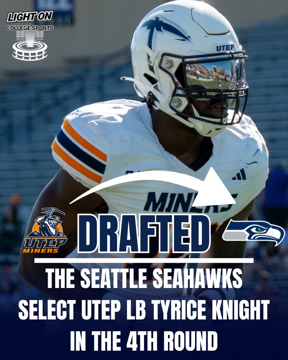 The Seattle Seahawks select UTEP LB Tyrice Knight in the 4th round, 118th overall. 🔥 #PicksUp @Tyricek_ @UTEPFB