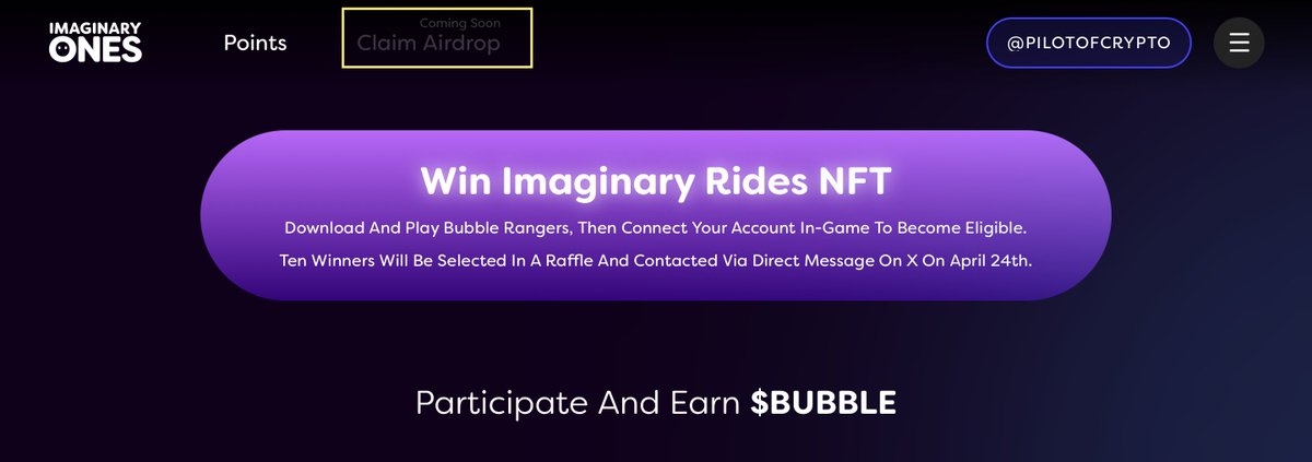 Arkadaşlar $BUBBLE için ClaimAirDrop ComingSoon olarak almışlar🥳
Geç değil hala başlamamış olan arkadaşlar sadece oyun oynayıp sıfır sermaye ile para kazanıyoruz üşenmeyin linkten katılın başlayın♥️ 
bubble.imaginaryones.com/?ref=K8EQRO
#AirdropCrypto