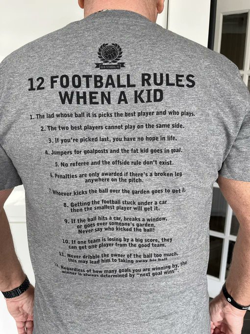 Jumpers for Goals is our Jens Wagner art design football loving t-shirt for men who roll the old school way with us, includes 12 of the unwritten rules we used as young kids. Available at oldschoolfc.co.uk