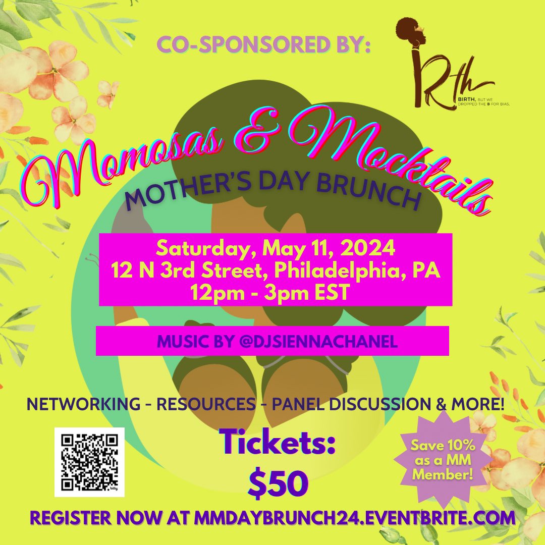 .@melinatedmoms is partnering with @IrthApp to host a special Mother’s Day Brunch for the moms, women and birthing people in Philadelphia , PA on May 11, 2024 from 12-3pm. Tickets are $50. Vendor spots are $100. eventbrite.com/e/mothers-day-… We can’t wait to see you there!