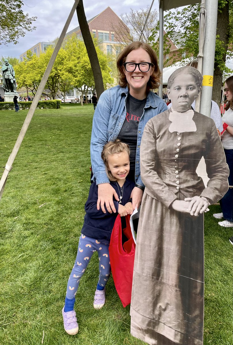 Dr. Kristin O'Brassill-Kulfan, Eleanor, and Harriet Tubman at the History tent, Rutgers Day 2024. #RutgersDay