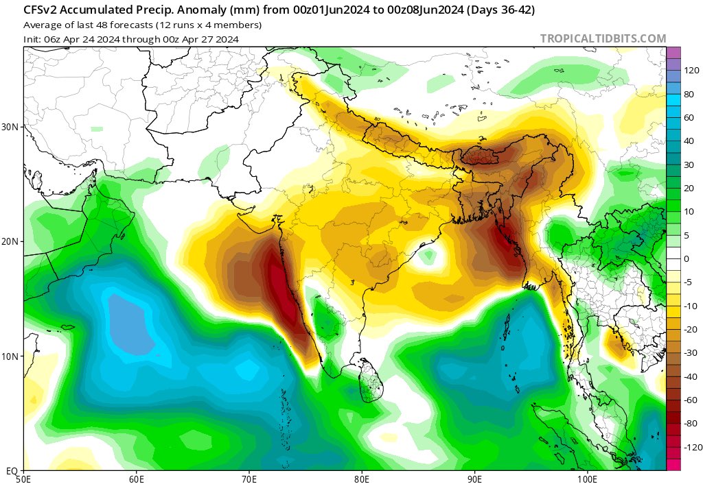 CFS indicating a potential strong system originating over SE Arabian sea & driven away towards Oman/Yemen coastline which could hamper the monsoon flow completely. Something that has to be watched!!

#Monsoon2024