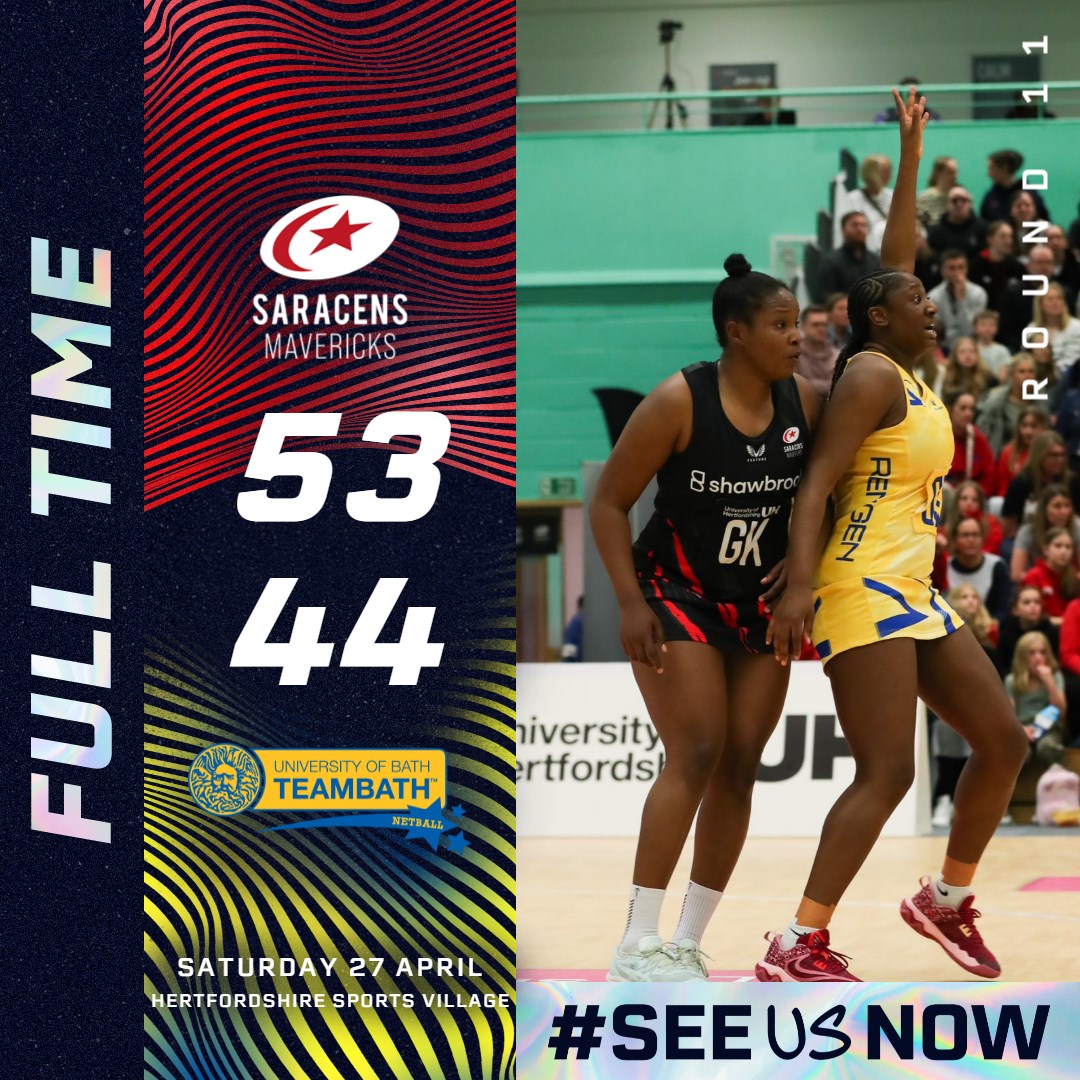 A win on the board for the home side 🏡

🖤 After a big 60 minutes of netball, @SaracensMavs take the victory, 53-44. 

#NSL2024 | #SeeUsNow