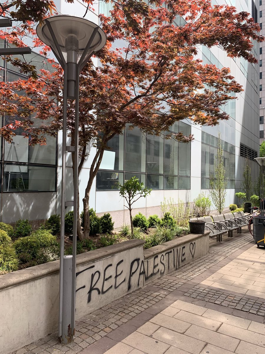 BREAKING: The Marriot hotel in New York City that attempted to host a recruitment event for the Atlanta Police Department yesterday has been extensively vandalized in the courtyard. The movement to fight Israeli apartheid and to stop Cop City continue to reinforce one another.