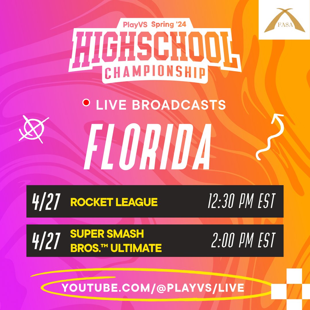 FLORIDA! We have an action-packed championship (@SchoolLeadersFL) with: Rocket League and Super Smash Bros.™ Ultimate This one is on YOUTUBE so tune in live now: youtube.com/@playvs/live