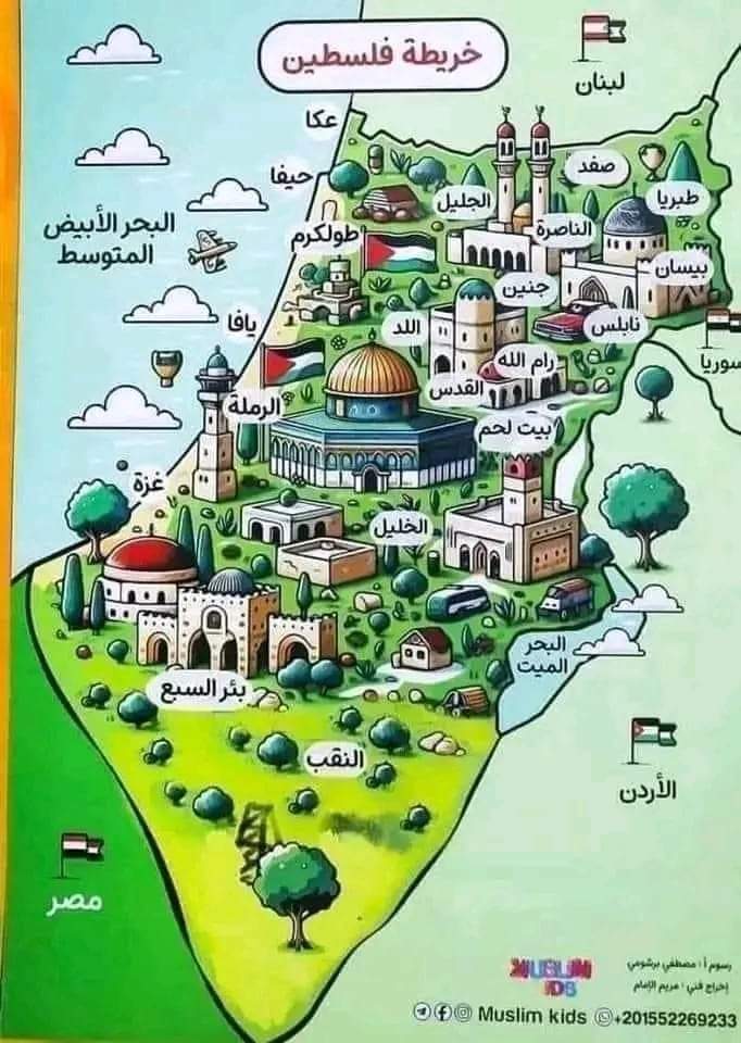 صورة فلسطين بأسماء مدنها بالعربية أنشروها حتى لا تنسى🥹🥹🥹