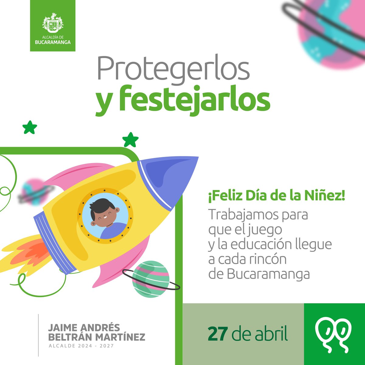 Hoy es un día para festejar, pero también para recordar que la protección de los derechos de los niños, niñas y adolescentes en Bucaramanga, son una prioridad para la @AlcaldiaBGA. #FelizDíaDelNiño