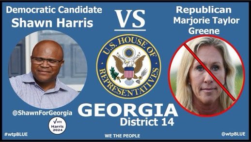 #wtpBLUE #wtpGOTV24 #DemVoice1 #ONEV1 Shawn Harris (D) Ga- 14; “ The tides are changing in Georgia. Jon Ossoff and Raphael Warnock led the way and showed the entire nation not count us out. We now have a good chance to retire MTG and restore dignity to…