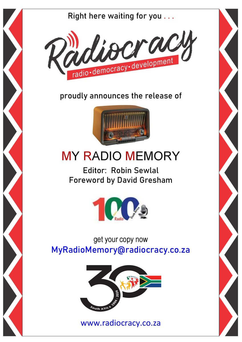 RobinSewlal's tweet photo. #FreedomDay in #SouthAfrica: more than 30 reasons to celebrate. In fact, 100! Pleased to announce the release of #MyRadioMemory as the medium celebrates a #century in the country. Wallow in #nostalgia in the nicest possible way #Radio100SouthAfrica #RadiocracyGold https://t.co/ndhwKYCJUP