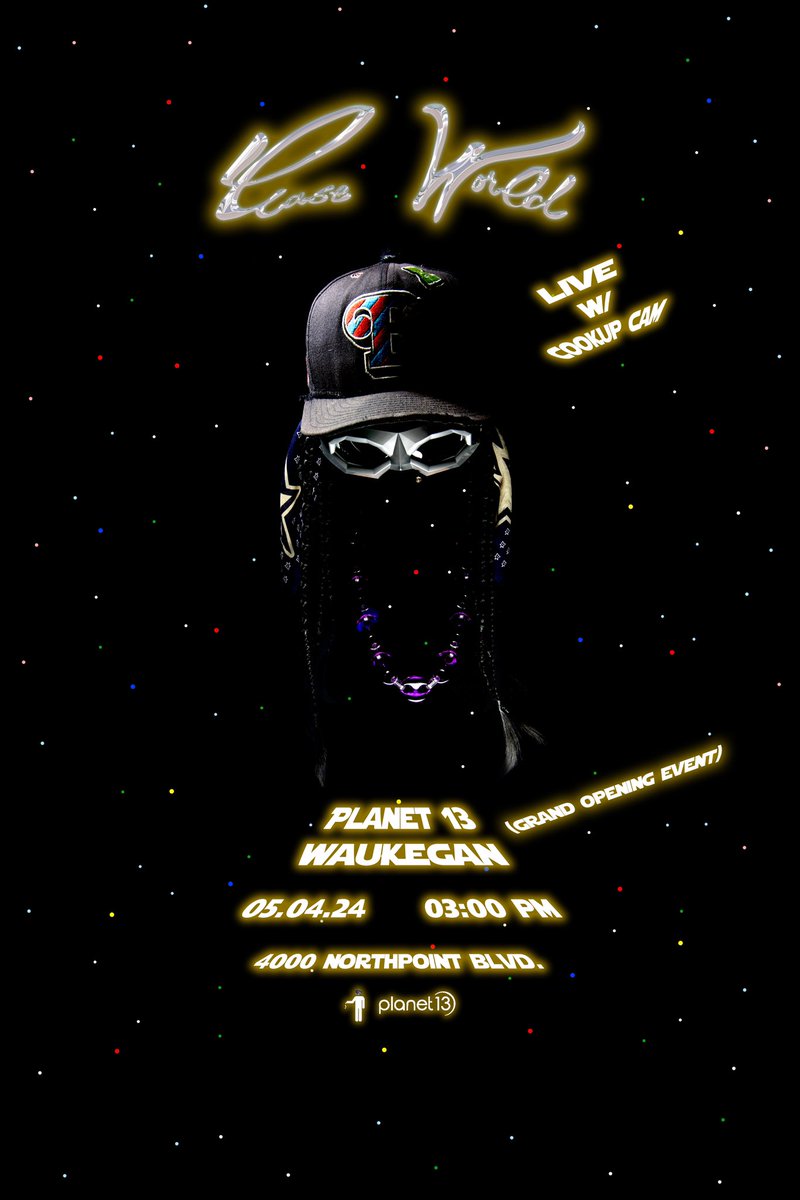 easeworld's tweet photo. performing next saturday at Planet 13 Waukegan dispensary grand opening event w/ @CookUpCam 🪐🖖🏽🛰️

star wars day too so i may or may not bring darth vader w me (i will)

free event from 11 am - 5 pm, I’ll be on at 3. come get high w us, we bout to be in the stars widdit 💫 https://t.co/0s0XJCy9ir
