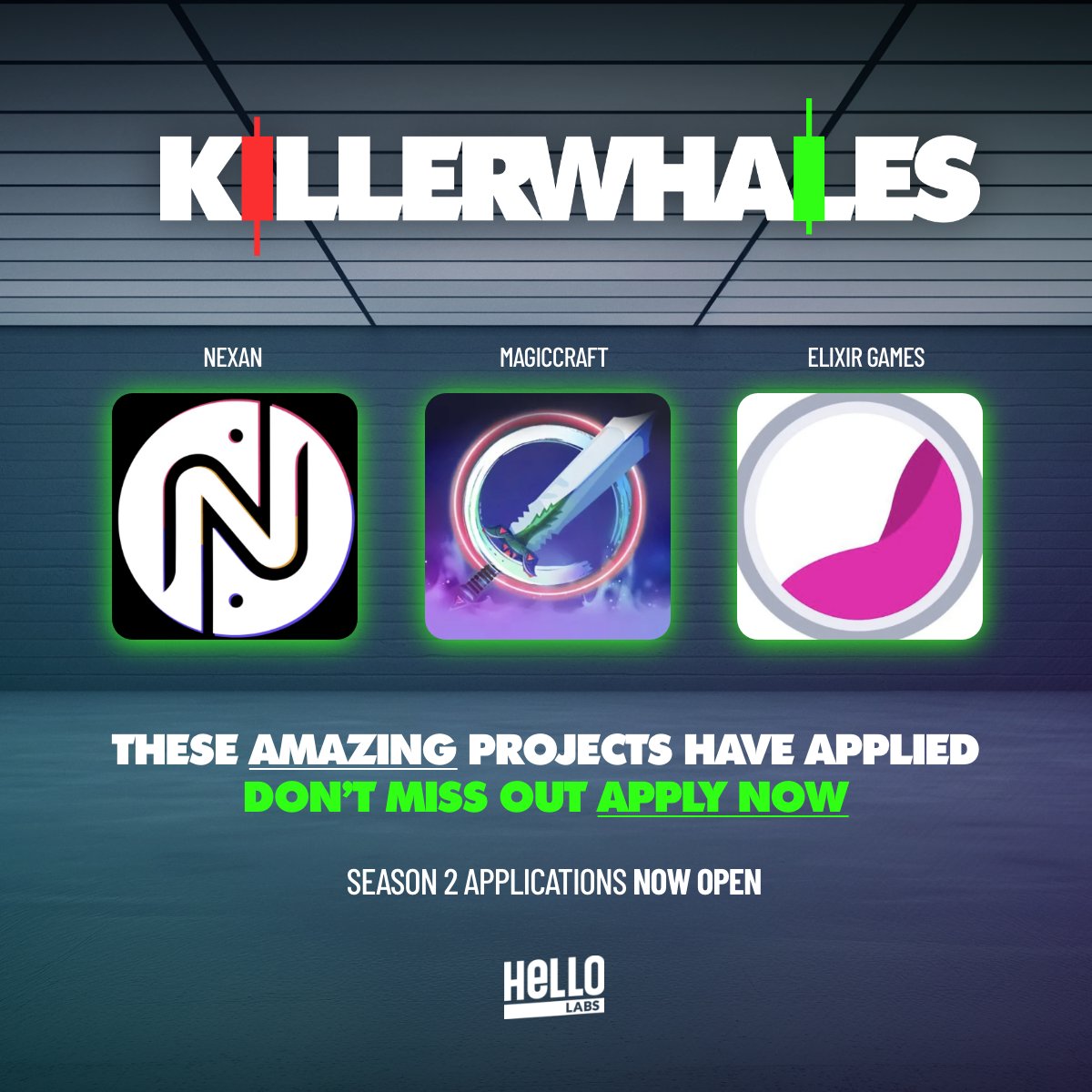 4 days until voting starts for Season 2 of @KillerWhalesTV 🐳 Say $HELLO to these killer projects that are looking to claim a top spot: 🔶@nexancoin 🔶@MagicCraftGame 🔶@Elixir_Games Vote for your favorite projects starting May 1st 🔥 Top 3 win a chance to pitch in front of