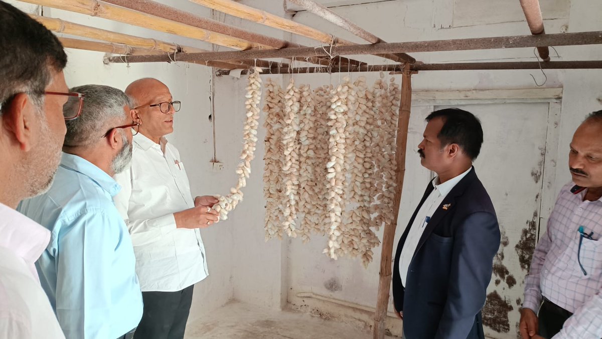 Shri P. Sivakumar IFS MS CSB visited RSRS Bhimtal on 27/4/2024 and observed the Oak tasar host plants nursery, rearing, grainage activities. @csbmot @TexMinIndia @IfsSivakumar