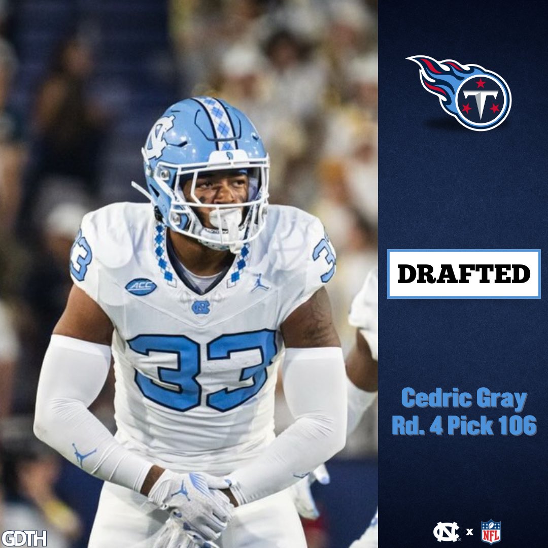 With the 106th pick in the 2024 NFL Draft, the Tennessee Titans select Cedric Gray.