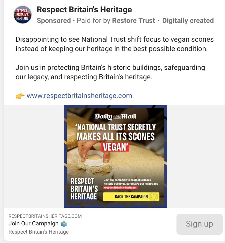 Gosh I hadn’t realised Restore Trust (RT2021 Ltd) has been running a paid-for ad campaign about its National Trust sconescare. I wonder how much it cost. I wonder how much the company’s Respect Britain’s Heritage website and all its other ads cost.
