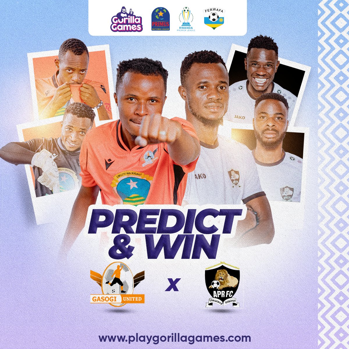 GorillaGamesRw's tweet photo. TSINDIRA BONUS🤑

Fora ibitego biri buboneke mu mukino uzahuza ikipe ya GASOGI UNITED na APR FC ku munsi w'ejo muri Primus National League.

Urugero: GASOGI 5-2 APR FC

Icyo usabwa:
-Kora follow,like na share maze utange igisubizo cyawe muri comments.
-Abatsinze 10 ba mbere bazatangazwa ku wa mbere taliki ya 29/04/2024.