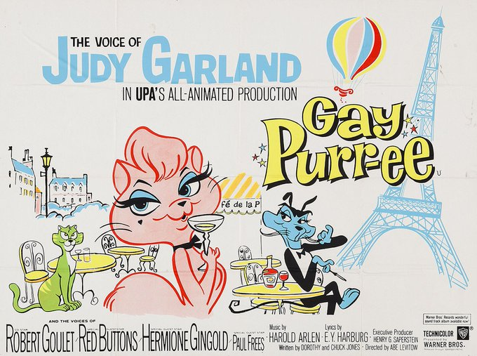 ⭐️ EARLY TOMORROW MORNING / SUNDAY, at 6:30 a.m. ET, @TCM is airing the seldom-broadcast animated #MovieMusical, 'GAY PURR-EE,' Starring the Voice-Talents of #JudyGarland & #RobertGoulet !!!  #GayPurree #TCMParty