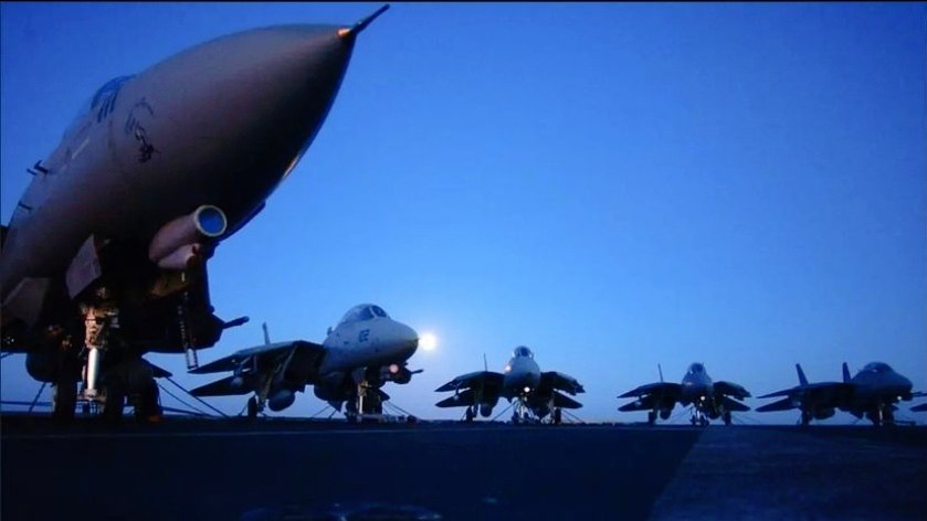 Moonlit Swordsmen. F-14Bs from VF-32 'Swordsmen' aboard the USS Harry S. Truman (CVN 75) during Operation Iraqi Freedom. Image via nasmiramar_fightertown_usa (on Instagram). #avgeeks #aviation #USNavy #Tomcat #TopGun #TopGunMaverick