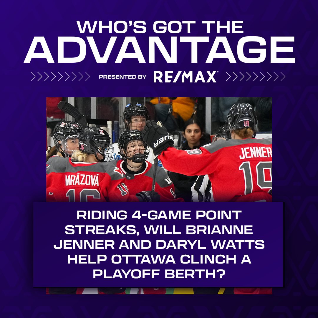 Will Jenner and Watts extend their hot streaks and push Ottawa into playoffs? 🔥 PWHL x @remax