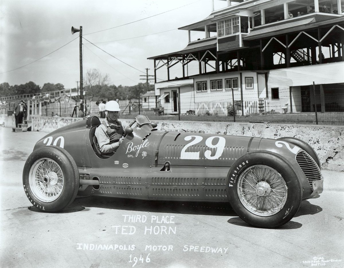 The 108th running of the #Indy500 is just 29 days away. TED HORN drove 6 different car nos. while compiling 9 top-4 finishes in 10 starts. One of those, his 3rd-place finish in '46, was the best finish ever for car #29, making him the most successful driver of #29.
