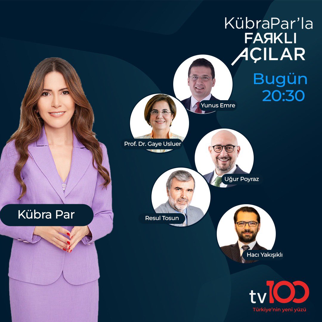 Saat 20.30’da TV 100’de Farklı Açılar programında Kübra Par’ın konuğu olacağım. @kubrapc @tv100