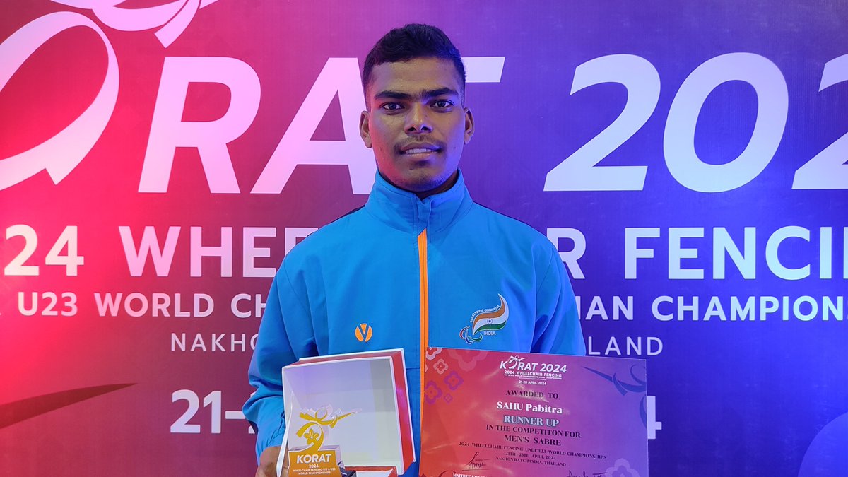 Congratulations to Fencer Pabitra Sahu for winning the Bronze Medal in the Men's Epee Individual event at the Wheelchair Fencing U23 World Championship 2024 in Thailand!🥉🤺 #WheelchairFencing #U23WorldChampionship2024 #BronzeMedal