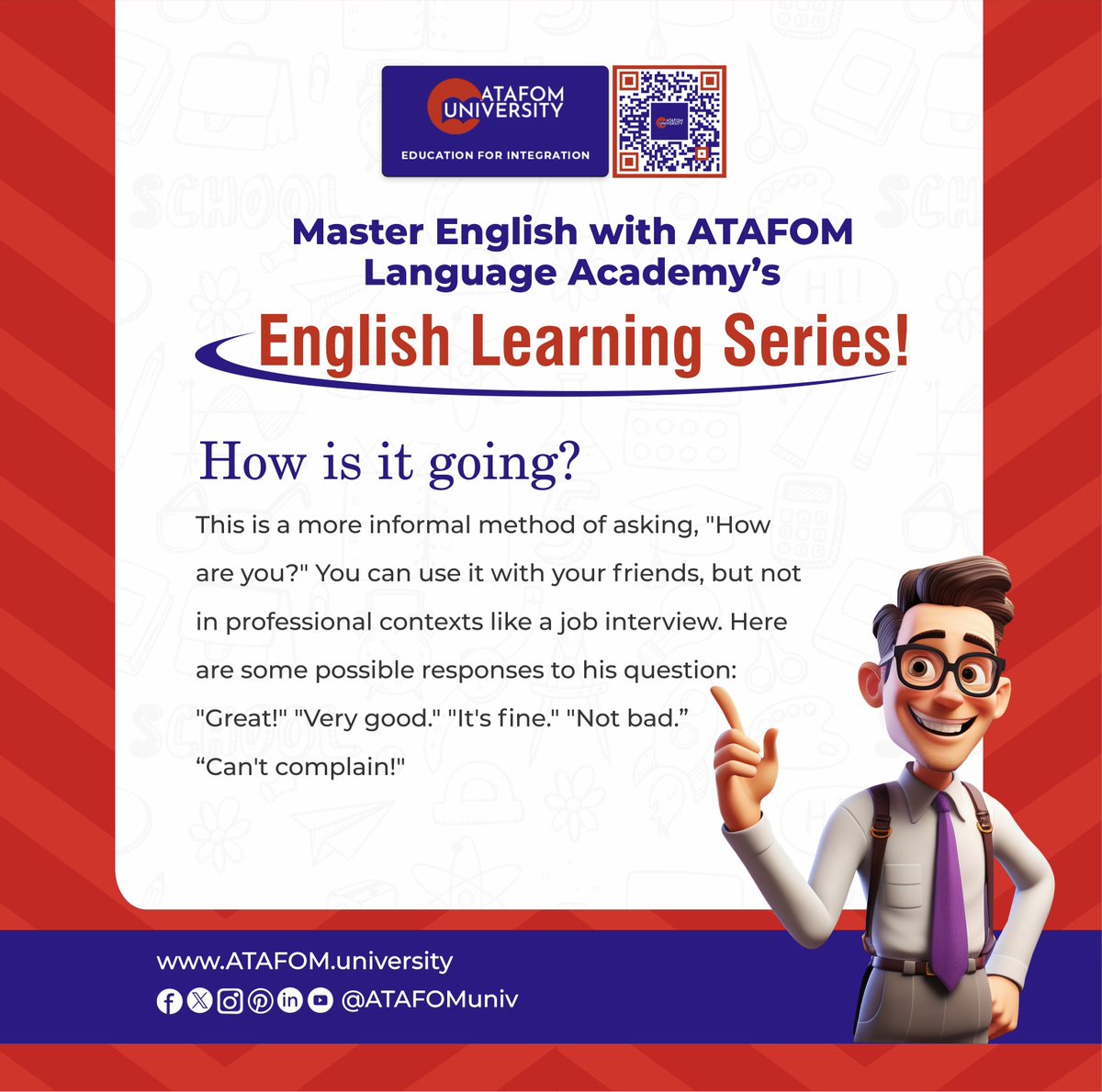 Master English with ATAFOM University's immersive series!

Elevate your language skills and unlock new opportunities. Enroll today!

#ATAFOMUniversity #LanguageMastery #EnglishLanguage #EducationForAll #LearnEnglish #LanguageLearning #HigherEducation #ATAFOM…