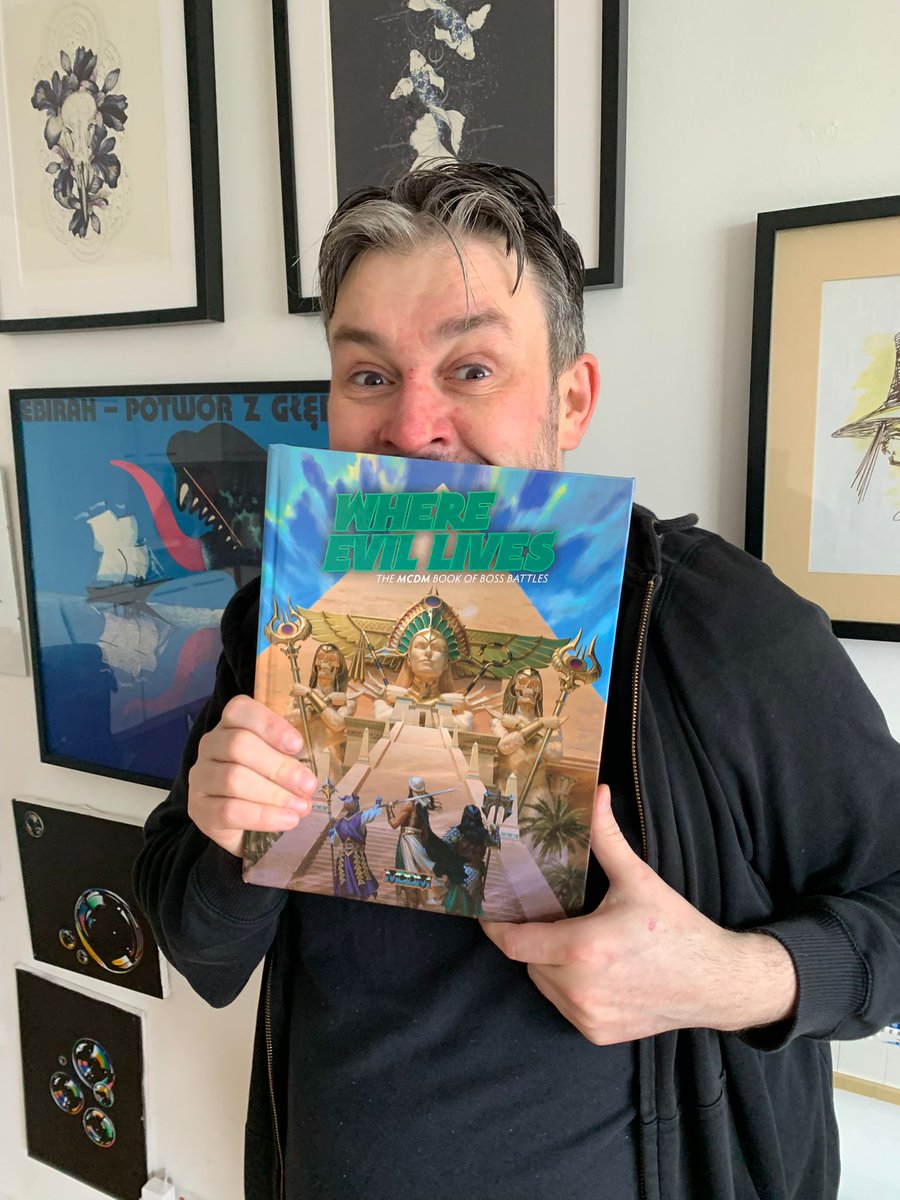 What a treat! I went to the post room and found a copy of #WhereEvilLives from @helloMCDM! It's my first published RPG writing job! It's a PHENOMENAL book of villains and lairs for 5e that was written by a team of rad folks and one mystery weirdo. (It's me, I am the weirdo).
