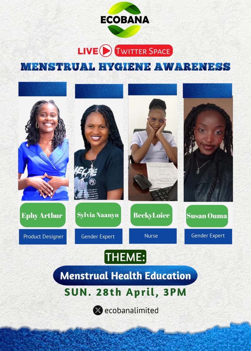 Join us tomorrow for a Twitter Live session on breaking the stigma around menstruation. Our guest speakers @EphyYunan, @O_suzzi, @sylv9132, and #Becky will discuss ensuring access to menstrual health education and resources for all. Don't miss out! #MenstrualHealth #EndTheStigma